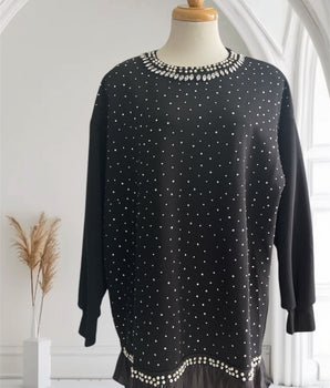 Rhinestone Oversized Black Dress